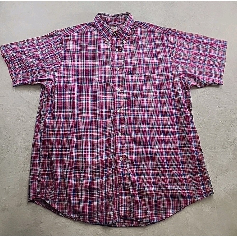 Brooks Brother 346 Button Up Short Sleeve Shirt Pink Plaid Xl